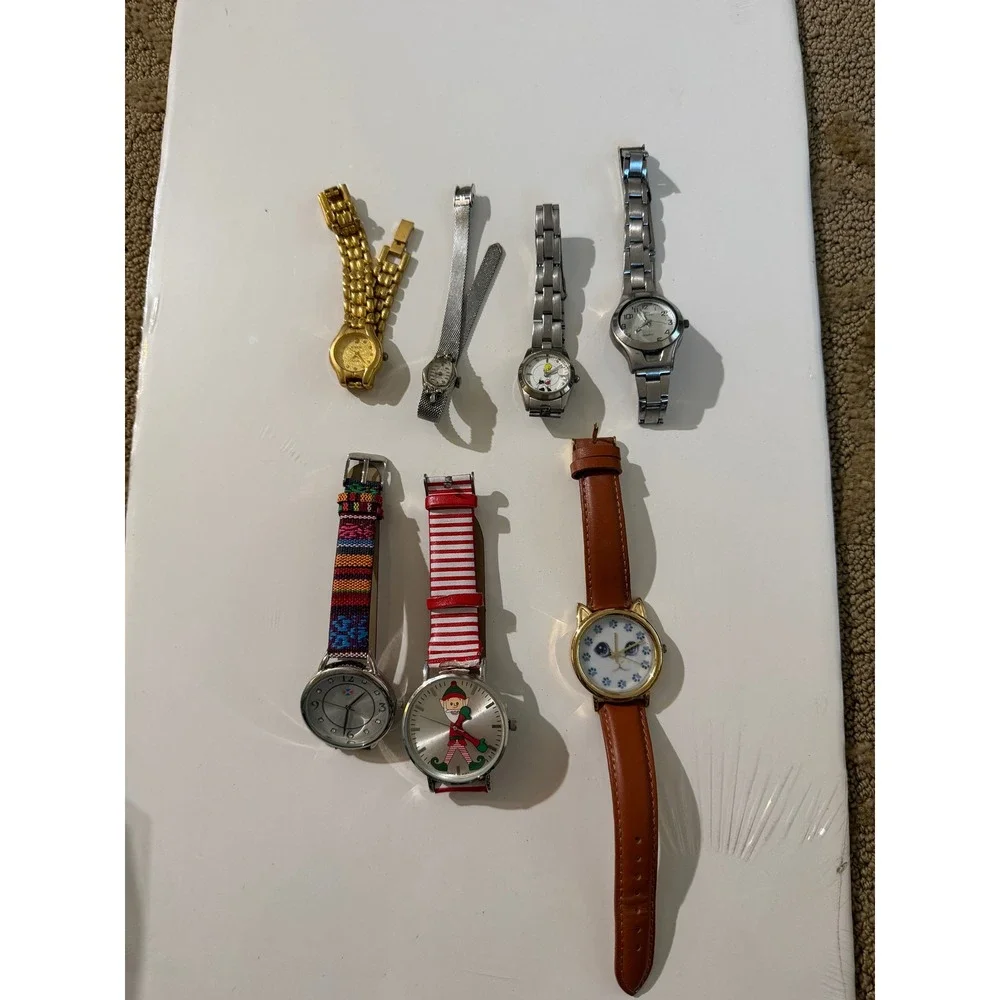 Vintage Novelty Watch Lot 7pc Geneva Tweety Bird Cat Elf *not working